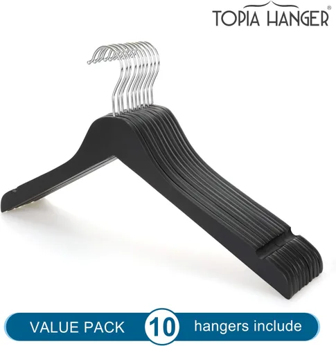 Miniatura 8 de TOPIA HANGER Perchas de madera negra, colgador de ropa delgado de madera de 0.28 pulgadas con diseño plano y muescas suaves, perchas ligeras que