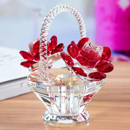 Miniatura 3 de Figura de rosa roja, adorno de cristal para cesta de flores, decoración de sala de estar, dormitorio (cesta de flores)