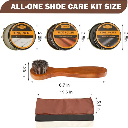 Miniatura 7 de Nuroon Kit de 9 esmaltes de zapatos para hombres y mujeres, 3 cepillos para zapatos de crin de caballo, color marrón neutro y negro