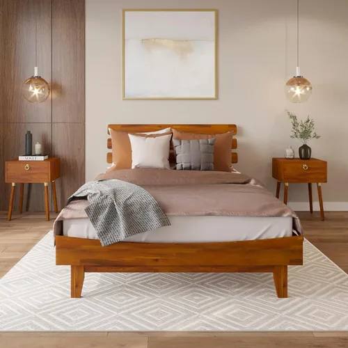 Miniatura 2 de Bme Caden Base de cama de lujo de 15 pulgadas con cabecera ajustable, estilo de mediados de siglo con madera de acacia, no necesita somier, soporte