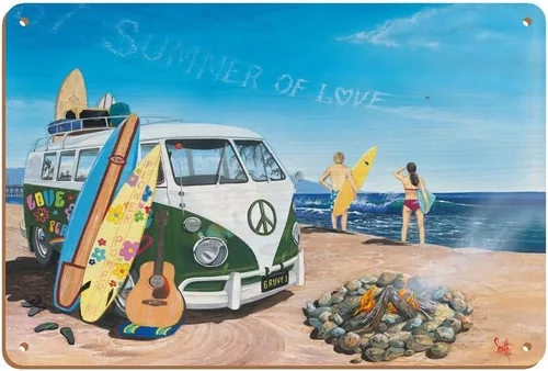 Miniatura 5 de Pacifica Island Art Summer of Love - VW Van clásica - Tabla de surf de playa - De una pintura original de Scott Westmoreland - Cartel de metal