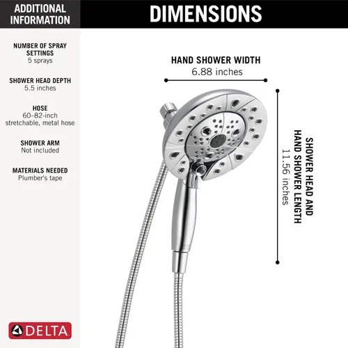 Miniatura 5 de Delta FAUCET 58480-PR25-PK Conjunto universal de componentes de ducha, Lumicoat Chrome, flujo de agua de 2.5 GPM