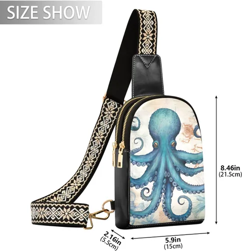 Miniatura 2 de Sling Backpack Octopus Vintage Sling Bag for Women Crossbody Shoulder Bag Leather Fanny Pack Chest Bag for Travel Hiking 202A1794