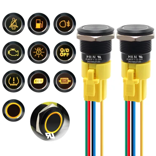 Interruptor de botón con pestillo de 0.748 in (3/4 pulgadas), 12 V, 24 V CC, encendido/apagado con cabezal de símbolo LED para orificio de montaje