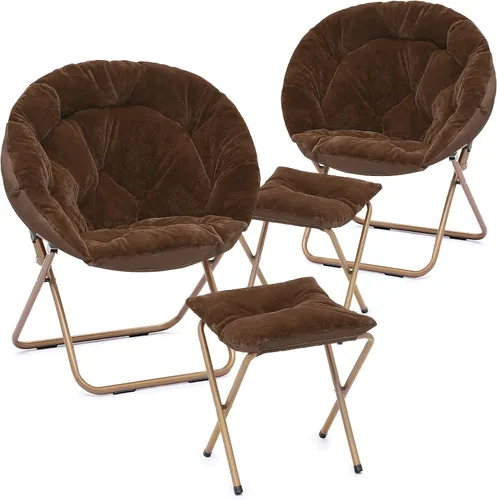 Miniatura 27 de Cómoda silla con platillo, silla de sala de estar, silla plegable acolchada suave de piel sintética, cómoda silla cuadrada de luna para sala