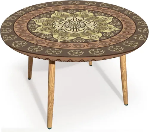 Miniatura 13 de Mantel redondo de mandala marrón, cocina, comedor o exterior, impermeable y lavable, mantel redondo con bordes elásticos, marrón castaño beige, se