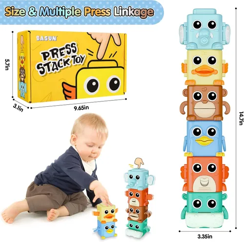 Miniatura 4 de Juego de Juguetes Apilables para Niños de 18+ Meses, 6 en 1 Juguetes Sensoriales Infantiles con Expresiones Cambiantes, Bloques Apilables