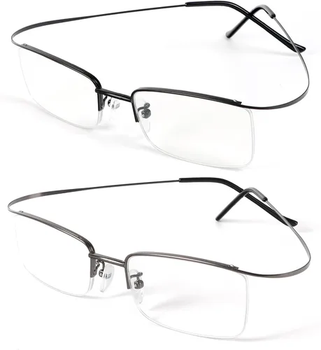 DXYXYO Paquete de 2 lentes de lectura de metal con bloqueo de luz azul, para hombres y mujeres, ultra ligeros, medio marco