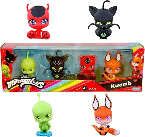 BANDAI Miraculous Ladybug and Cat Noir Quality Kwami Surprise - 4 Figuritas Mágicas | Joyas Brillantes para Belleza y Exhibición