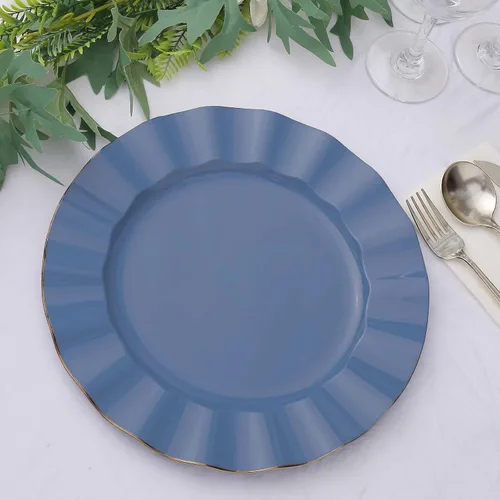 Miniatura 158 de Tableclothsfactory Paquete de 10 platos redondos de plástico negro de 6 pulgadas para ensalada de postre, platos desechables con borde ondulado
