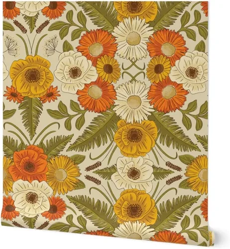 Muestras de papel tapiz removibles - Retro Floral Vintage Flores Moda Papel pintado personalizado pre-pegado por Spoonflower