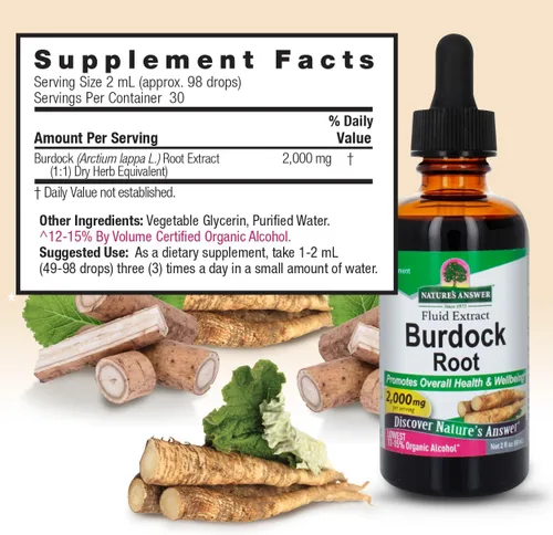 Miniatura 3 de Nature's Answer Raíz de bardana Suplemento de hierbas Super concentrado Promueve la salud y el bienestar general Bajo contenido de alcohol