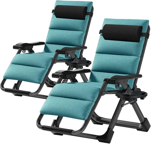 Miniatura 24 de ABORON Silla de gravedad cero mejorada con cojín para reposabrazos, sillas plegables de lona de primera calidad para exteriores, sillas de patio