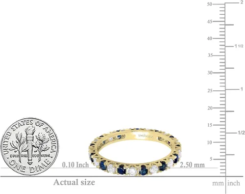 Miniatura 5 de Dazzlingrock Collection 2.3mm Each Alternate Round Blue Sapphire & White Diamond Eternity Wedding Anniversary Ring Band for Her in Gold