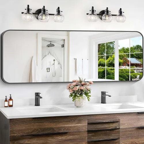 Miniatura 41 de Espejo de baño de 18 x 24 pulgadas con marco de metal negro rectangular, espejo de tocador rectangular de esquinas redondeadas, espejo de pared