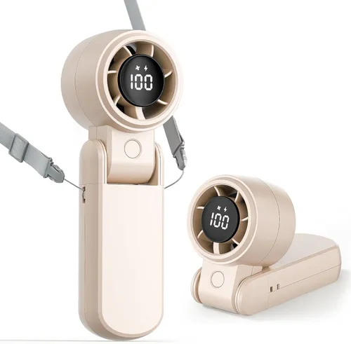 TriPole Ventilador turbo portátil de mano con pantalla LED, batería recargable de 4000 mAh, mini ventilador de viaje, plegable para escritorio y