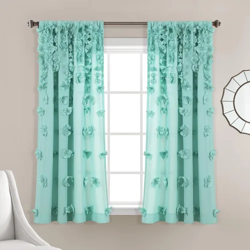 Lush Decor - Cortina Riley semitransparente con adornos texturizados y moños para sala, comedor, dormitorio (individual), 54 pulgadas de ancho x 63