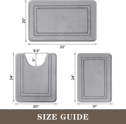 Miniatura 3 de BYSURE Tapete de baño de espuma viscoelástica gris, antideslizante, extra suave, absorbente, lavable a máquina, juego de alfombras de baño de 3