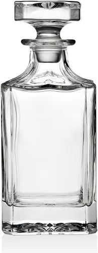 Godinger Clarion - Decantador de whisky cuadrado con tapón de vidrio para vino, bourbon, brandy, licor, jugo, 25 onzas, perfecto para grabar