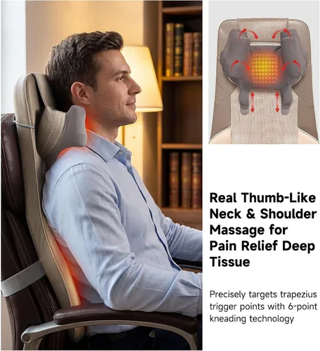 Miniatura 3 de Flekzo Shiatsu - Cojín de asiento para silla de masaje de espalda y cuello con calor, amasado 4D, intensidad ajustable, altura ajustable del cuello