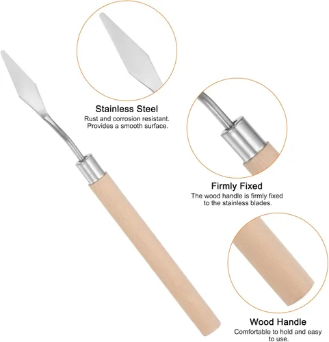 Miniatura 4 de HARFINGTON 2pcs No.7 Paleta Cuchillos 0.394 in Ancho Acero Inoxidable Pequeña Espátula Puntuosa Pintura Cuchillo de Paleta con Mango de Madera