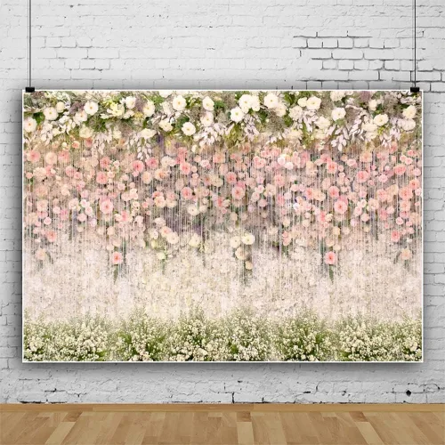 Miniatura 5 de Telón de fondo floral para despedida de soltera, 10 x 8 pies, de vinilo, flores rosas y blancas, para fotografía, ceremonia, aniversario, mesa