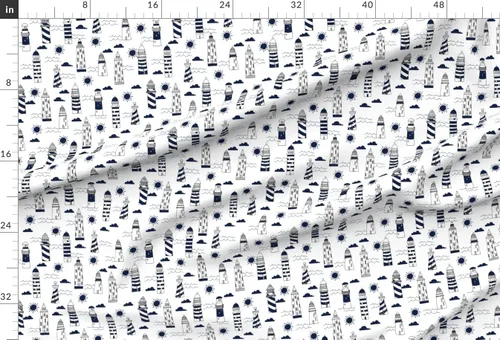 Miniatura 2 de Spoonflower Tela - Azul marino de verano náutico océano mar faro niños impreso en tela de gasa Fat Quarter - Costura de moda vestidos decoración