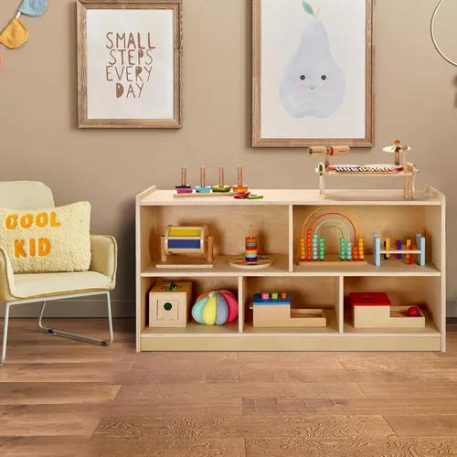 Miniatura 2 de WINGYZ Gabinete de almacenamiento de madera, estantería Montessori de 5 secciones, organizador de almacenamiento de juguetes para niños, estante