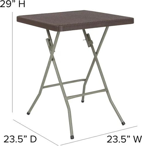Miniatura 3 de Flash Furniture - Mesa plegable cuadrada de plástico de ratán marrón de 1.95 pies