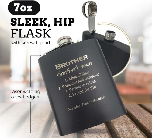 Miniatura 2 de Best Brother Ever - Divertido juego de regalo de 7 onzas para hombres, regalo de cumpleaños de acero inoxidable para hermano de hermana, Rakhi