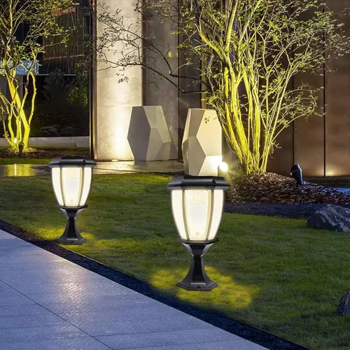 Miniatura 6 de Lámpara solar LED para poste de entrada, valla de entrada, farol al aire libre, para el hogar, jardín, patio, 6000 lúmenes (negro)