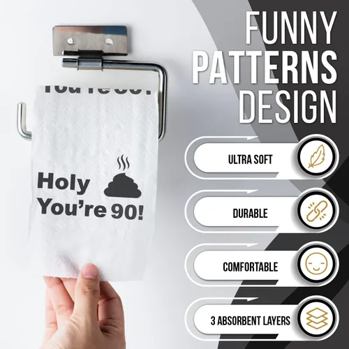 Miniatura 3 de Papel higiénico para decoración de cumpleaños número 90 para hombres y mujeres, diseño divertido, gran regalo divertido de broma, ecológico, ultra