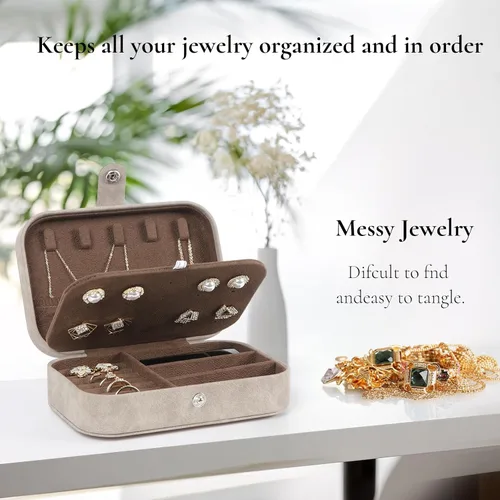 Miniatura 5 de Hatori Joyero de viaje, organizador de joyas pequeño de piel sintética para mujeres y niñas, mini estuche de viaje portátil, cajas de almacenamiento