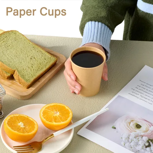 Miniatura 6 de LITOPAK Paquete de 100 tazas de café de papel kraft de 8 onzas para agua, jugo y té, tazas de café caliente desechables para el hogar, restaurante
