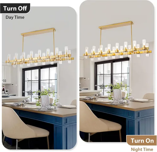 Miniatura 7 de Candelabros Lineales Dorados para Comedor, Candelabro Rectangular de 54" con Vidrio, Candelabros Modernos de 16 Luces Sobre Mesa, Candelabro