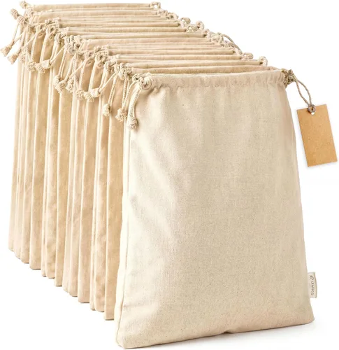 Miniatura 7 de LEAFICO Bolsas de almacenamiento de algodón, tamaño XL, 14 x 17 pulgadas (paquete de 6), bolsas de muselina reutilizables con cordones, bolsas