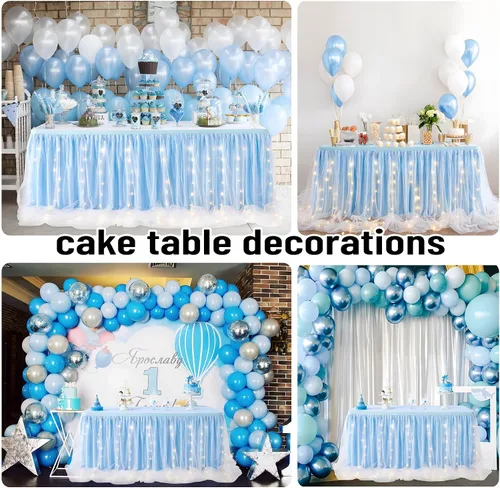 Miniatura 6 de Falda de mesa de tul con volantes,tutú de mesa LED, rosa, blanco, azul o gris. Falda para mesas rectangulares, para baby shower, boda o decoración