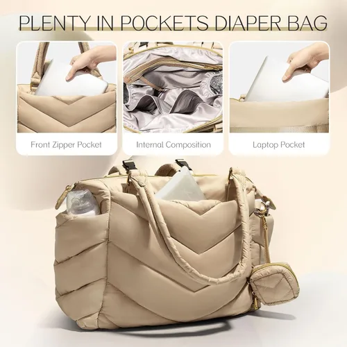 Miniatura 5 de Bolsa de pañales, mochila para pañales, bolsa de mano acolchada con funda para chupete, ligera mamá para hospital, hinchada con 10 bolsillos, bebé