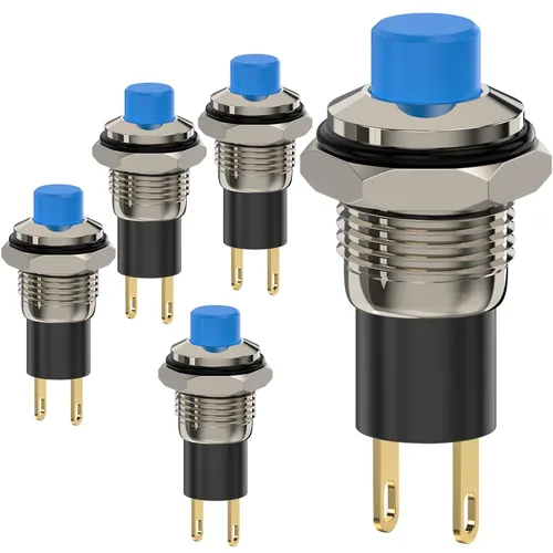 Miniatura 13 de Interruptor de botón, Interruptores mini autobloqueables de cierre 10mm redondos DC24V 0.5A Negro con tapa 5 piezas con cable de 20cm