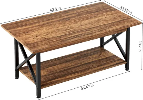 Miniatura 3 de GreenForest - Mesa de centro industrial patas de metal con estante de almacenamiento para sala de estar, fácil montaje, nogal