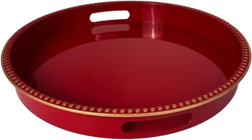 Miniatura 26 de Bandeja decorativa azul para mesa de café, bandeja de servir redonda de plástico con cuentas para encimera de cocina, otomana, sala de estar, (13")