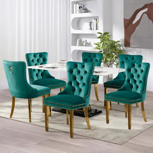Miniatura 133 de SoarFlash Juego de 2 sillas de comedor de tela de lino, sillas de comedor tapizadas con ribete de cabeza de clavo y patas de madera de color claro
