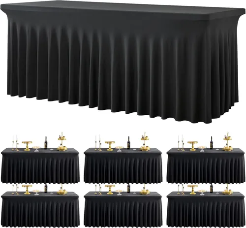 Miniatura 105 de Paquete de 2 manteles de spandex para mesas rectangulares de 8 pies, mantel elástico rosa de 8 pies, manteles ajustados, falda de mesa para fiestas