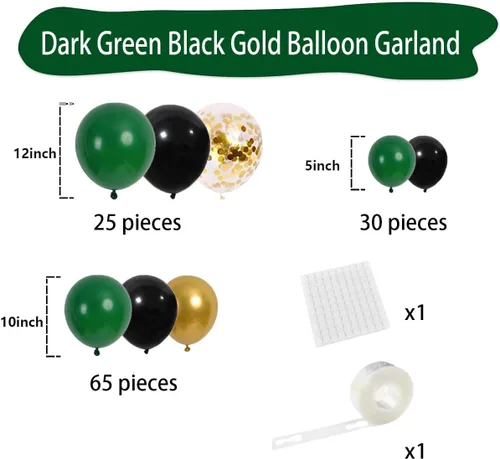Miniatura 3 de Arco de guirnalda de globos de color verde oscuro, negro y dorado, globos verde esmeralda, globos de confeti dorado metálico, globos de fútbol