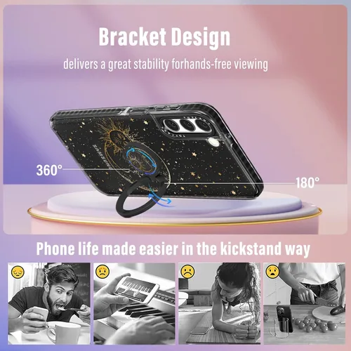 Miniatura 6 de Toycamp Funda para Samsung Galaxy S22, diseño de estrellas de sol y luna para mujeres, hombres, niñas, niños, adolescentes, funda con purpurina