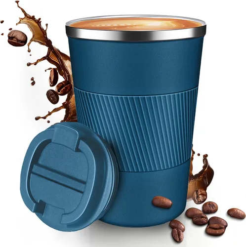 Miniatura 14 de Taza de Café de Viaje de 12 OZ, Taza de Café Aislada con Tapa a Prueba de Derrames y Fugas, Vaso Portátil de Acero Inoxidable Reutilizable para Agua