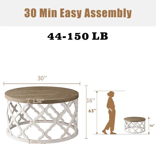 Miniatura 2 de Mesa de centro estilo casa de campo Karlott, mesa de café redonda de estilo campestre francés, mesa de café costera con parte superior desgastada