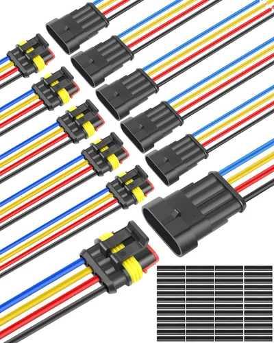 Miniatura 9 de NAOEVO Conector de 5 Pines Impermeable, Conectores de 5 Cables 16 AWG, Conectores Eléctricos Automotrices Macho y Hembra Vía con Tubo
