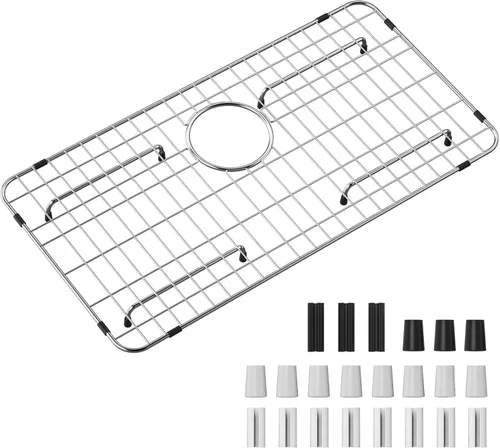 Rejilla de fregadero de acero inoxidable y protectores para la parte inferior del fregadero de cocina, rejilla inferior de fregadero de 26 x 14 1/16