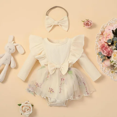 Miniatura 2 de Sasaerucure Traje de manga larga para bebé niña de otoño e invierno, mameluco de encaje con tutú de una pieza, mameluco de punto